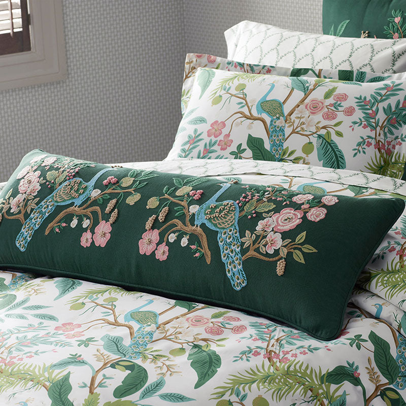 Peacock Decorative Lumbar Pillow Cover - Green Multi
