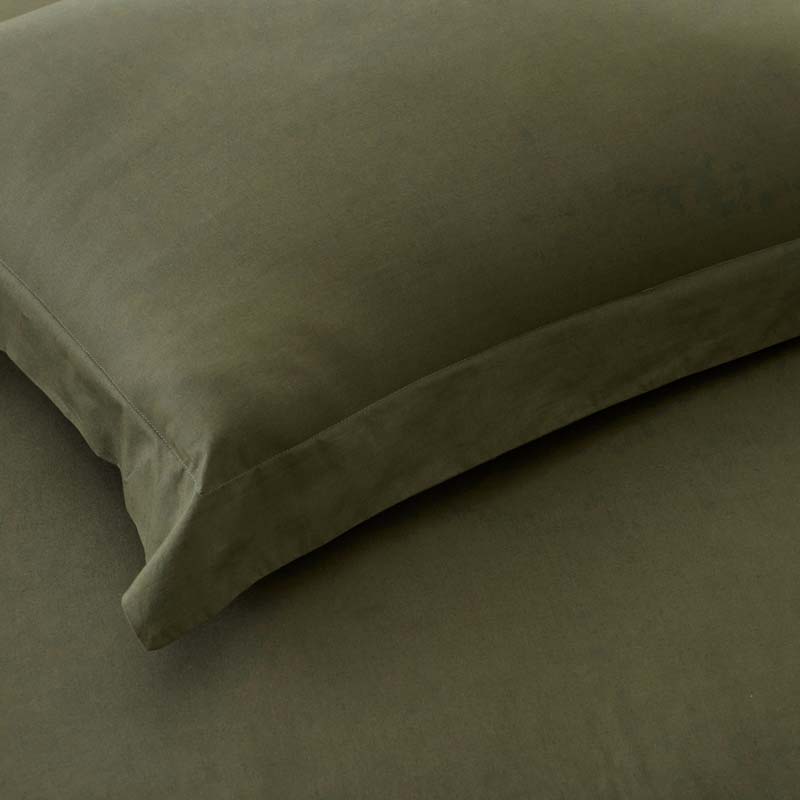 Solid Garment Washed Cotton Percale Sham - Olive, Standard