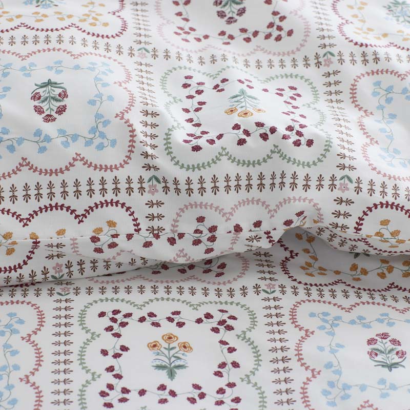 Lottie Classic Cool Cotton Percale Fitted Bed Sheet - Ivory Multi, Queen