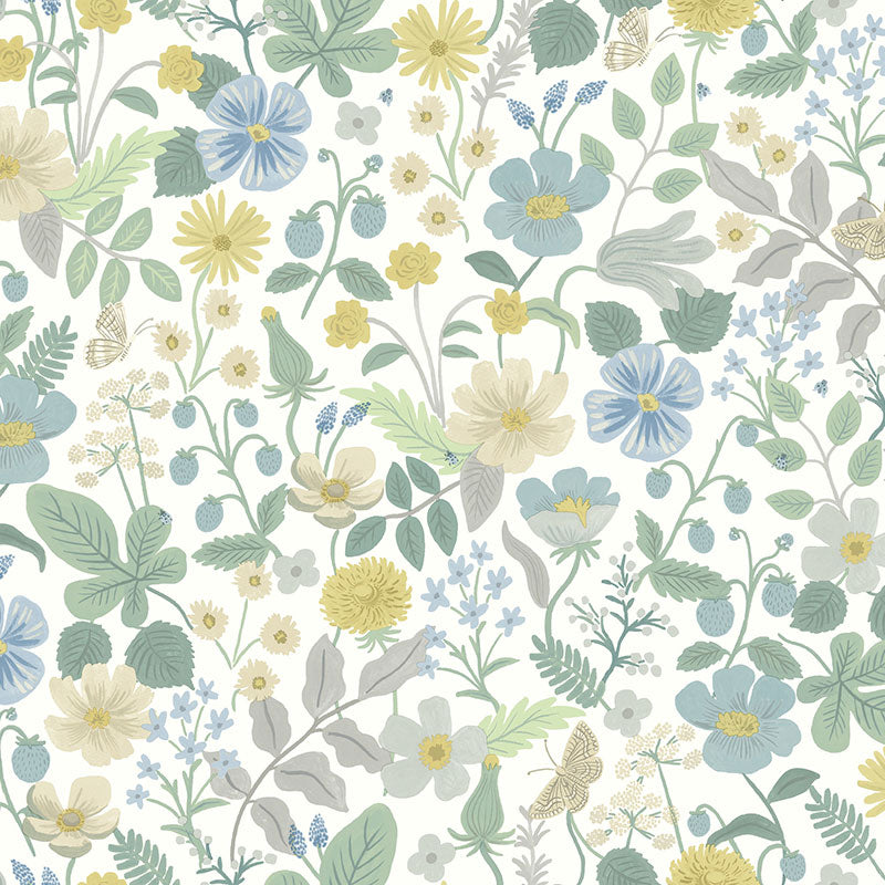Strawberry Fields Traditional Wallpaper - Green, Swatch