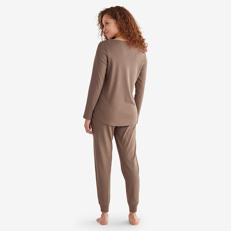 Pima Cotton Women's Jogger Pants Pajama Set - Cocoa, XS