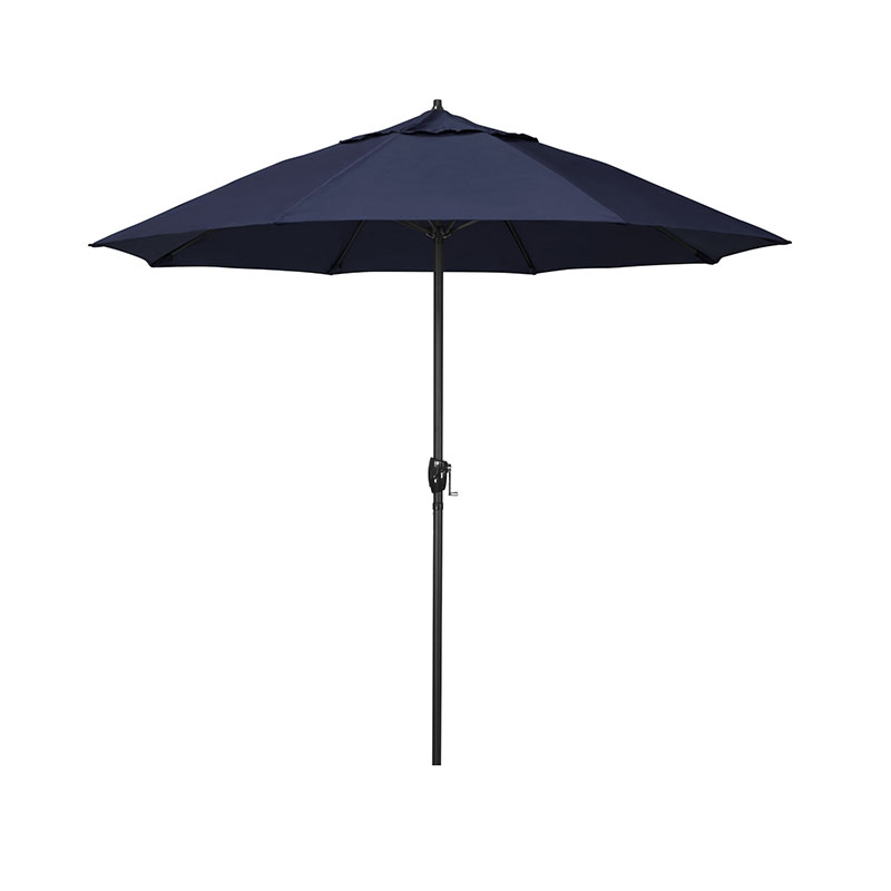 Round Outdoor Patio Umbrella, Aluminum with Auto Tilt Crank - Black Finish, Navy, 7.5'