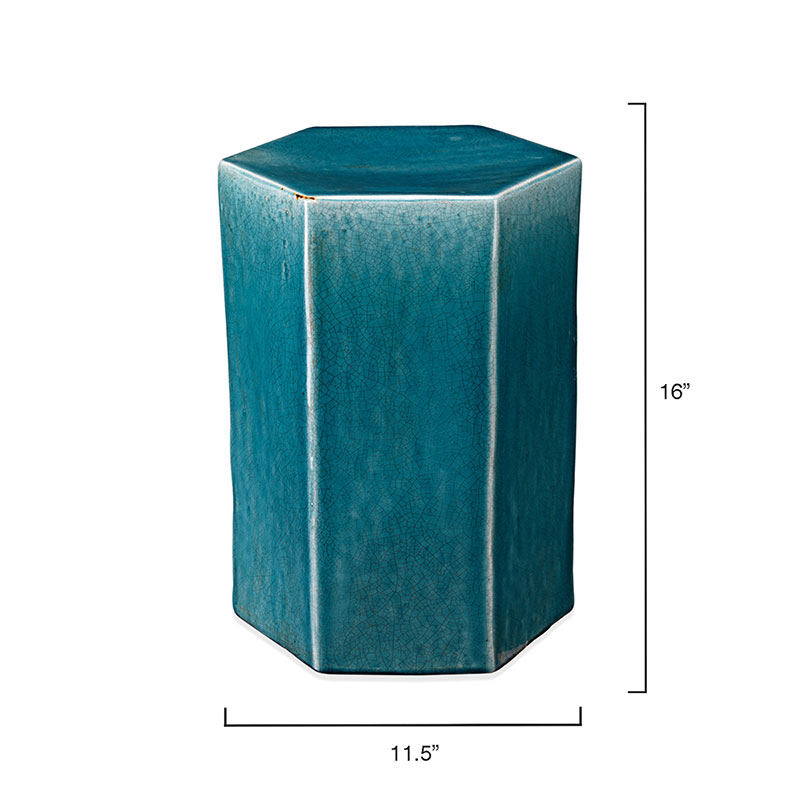 Ceramic Hexagon Side Table -  Teal