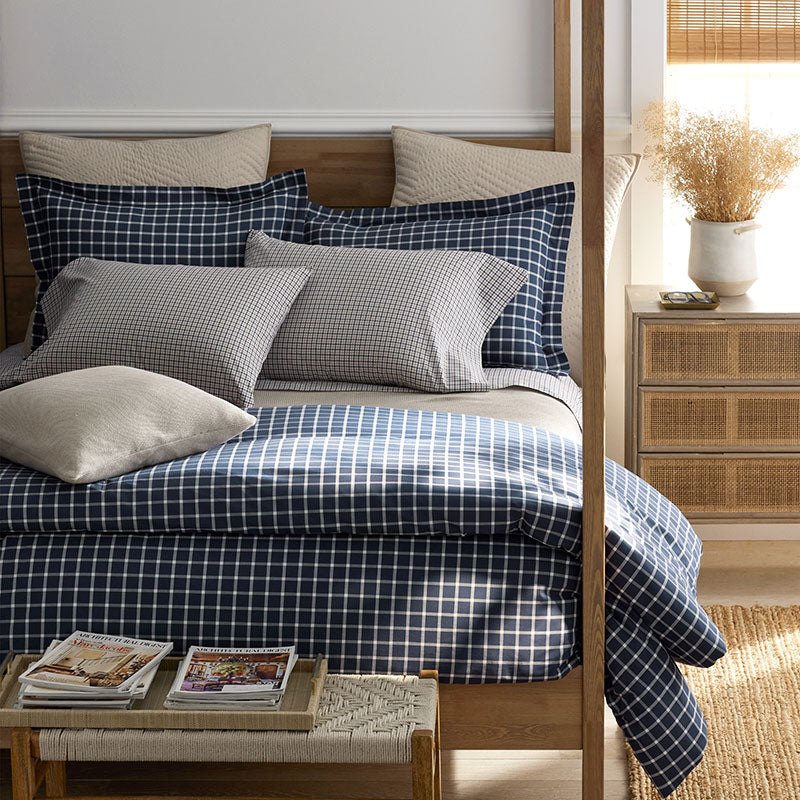 Classic Stripes and Plaids Cool Yarn-Dyed Cotton Percale Duvet Cover - Mini Check Multi, Twin