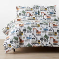 Construction Builders Classic Cool Organic Cotton Percale Duvet Cover Set - White Multi, Twin/Twin XL