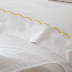 Scallop Embroidered Premium Cool Egyptian Percale Pillowcase Set - Yellow, Standard