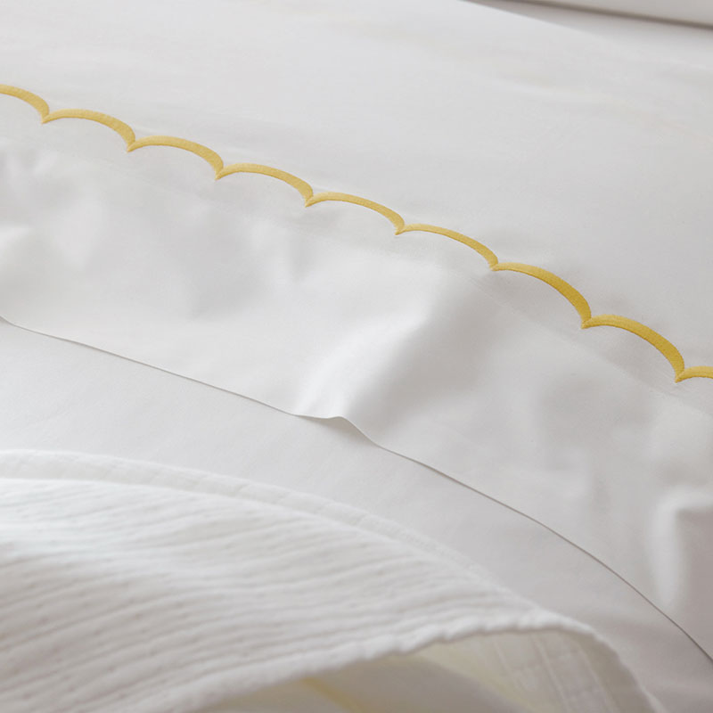 Scallop Embroidered Premium Cool Egyptian Percale Sham - Yellow, King