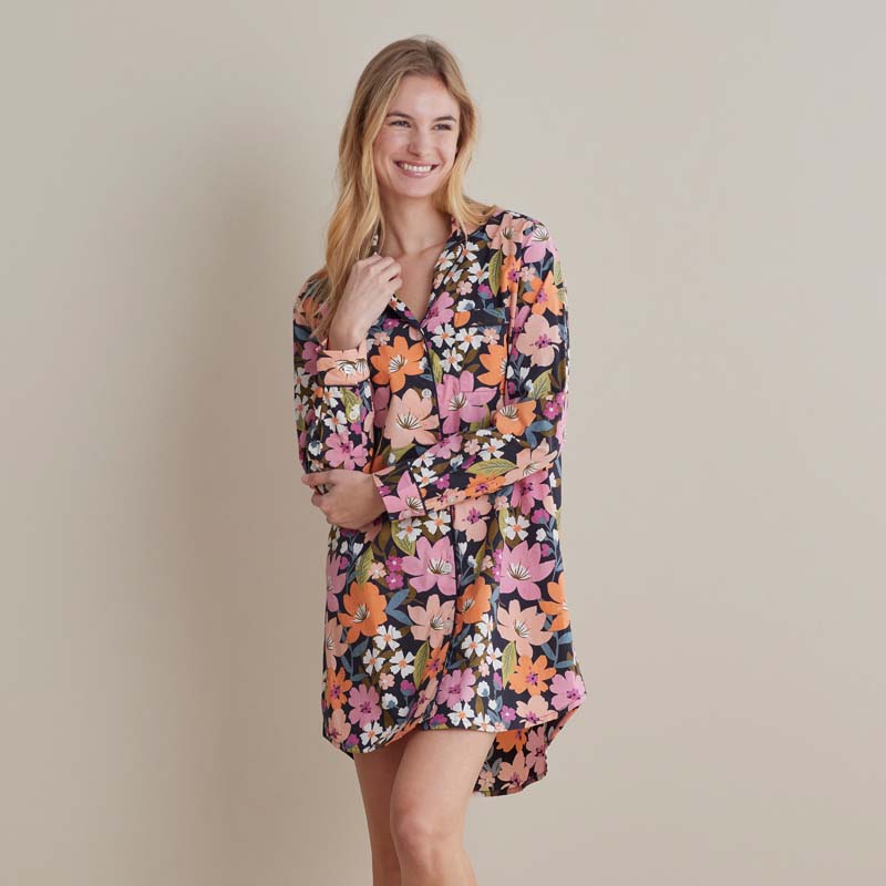 Printed Poplin Women's Nightshirt - Wild Floral, S