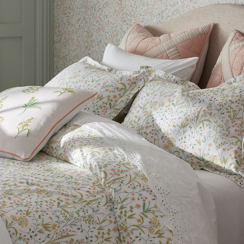 Clemencia Classic Cool Cotton Percale Sham - Mini Floral Peach Blossom, King