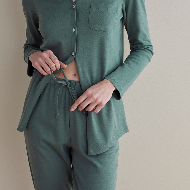 Pima Cotton Women's Button-Down Pajama Set - Green Mist, XS