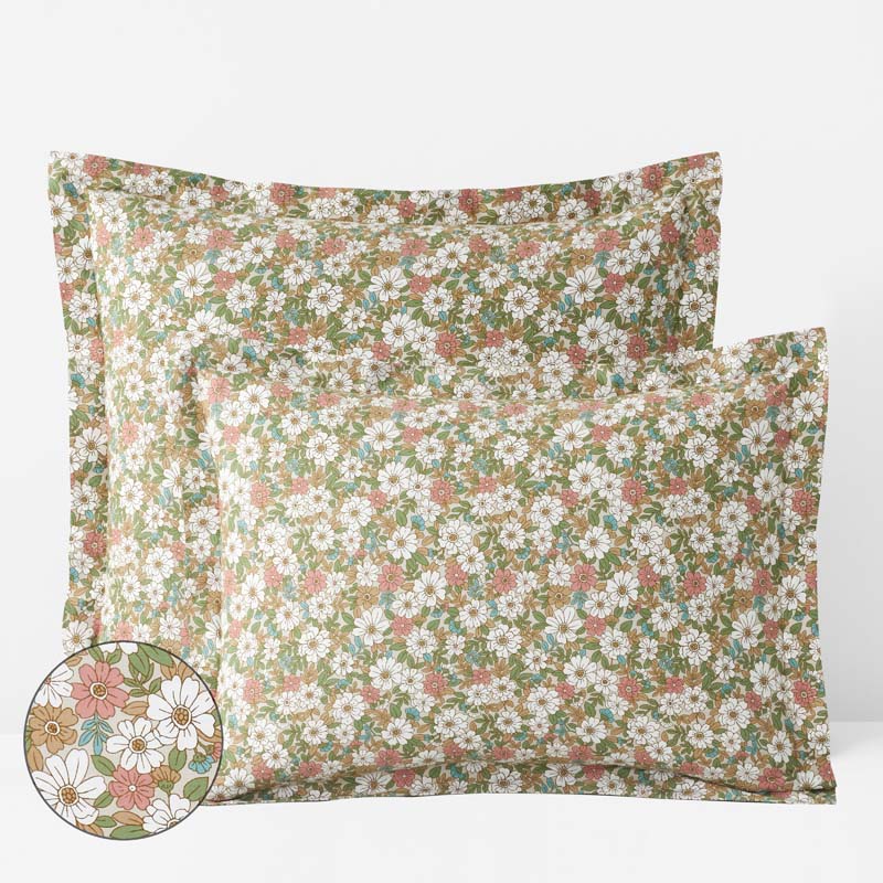 Julienne Classic Cool Cotton Percale Sham - Floral Beige, Standard