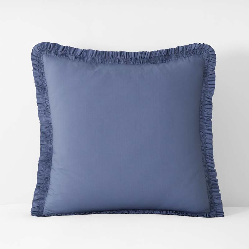 Solid Ruffle Garment Washed Cotton Percale Sham - Denim Blue, Euro