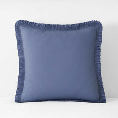 Solid Ruffle Garment Washed Cotton Percale Sham - Denim Blue, Euro