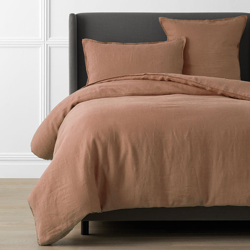 Premium Breathable Washed Linen Solid Duvet Cover - Terracotta, King/Cal King