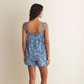 Printed Voile Women's Babydoll Shorts Set - Indigo Floral, XL