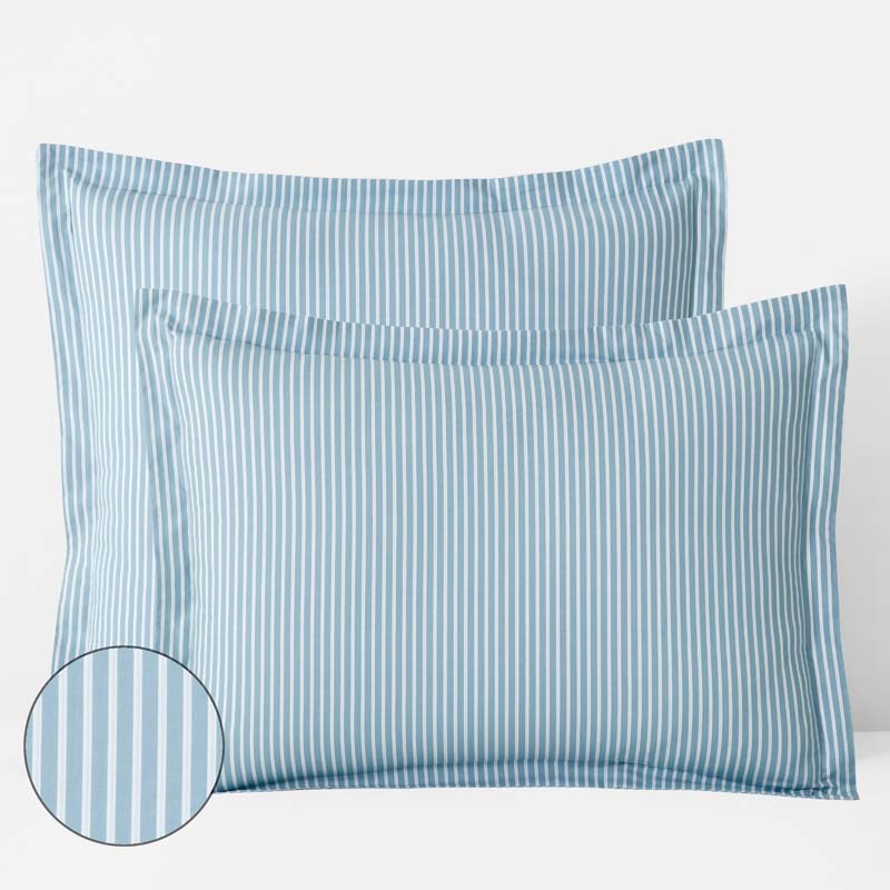 Tira Floral Classic Cool Cotton Percale Sham - Stripe Blue, Euro