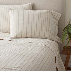 Tailored Stripes and Plaids Premium Breathable Washed Linen Cotton Pillowcase Set - Stripe Deep Navy, Standard
