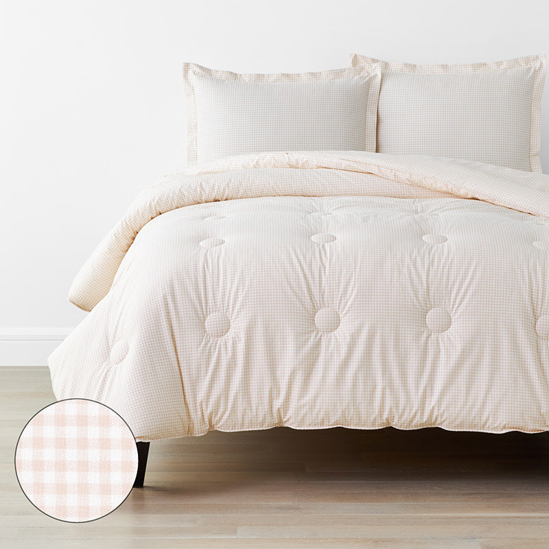 Ditsy Gingham Classic Cool Organic Cotton Percale Comforter Set - Pink, Full/Queen