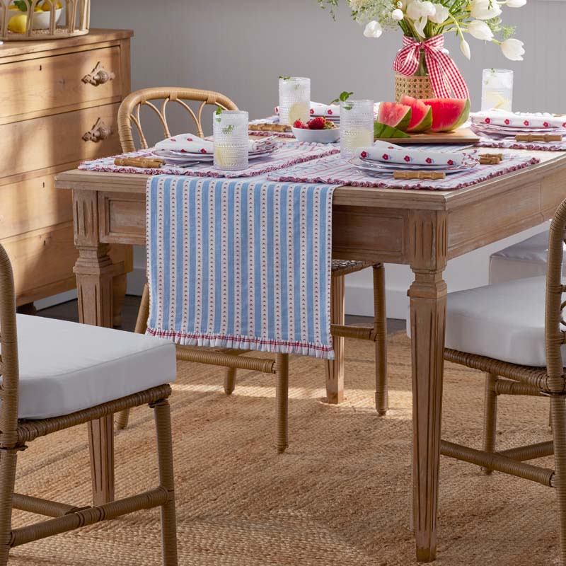 Flowers & Plaid Yarn-Dyed Reversible Table Runner - Graph Plaid Red, 16 in. x 108 in.