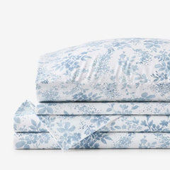 Whisper Fleur Premium Smooth Wrinkle-Free Sateen Bed Sheet Set - Blue Mist, King