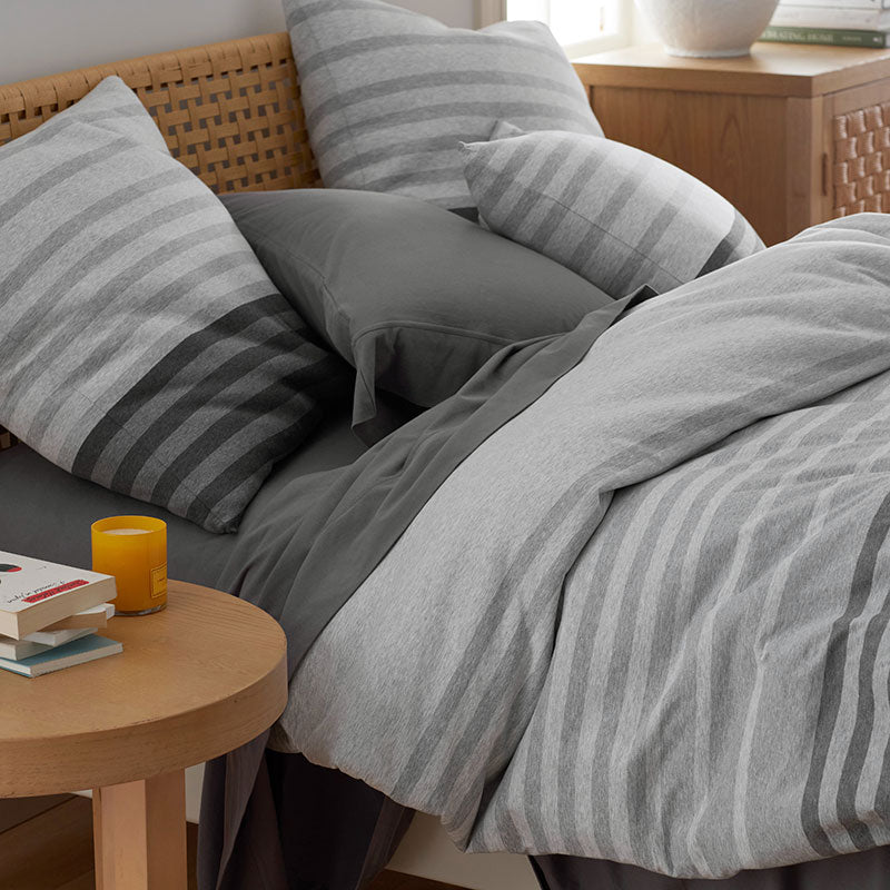 T-Shirt Soft Jersey Knit Stripe Yarn-Dyed Comforter Set - Gray Multi, Full