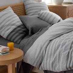 T-Shirt Soft Jersey Knit Stripe Yarn-Dyed Comforter Set - Gray Multi, Full