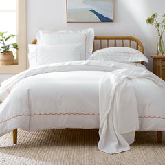 Scallop Embroidered Premium Cool Egyptian Percale Pillowcase Set - Melon, Standard