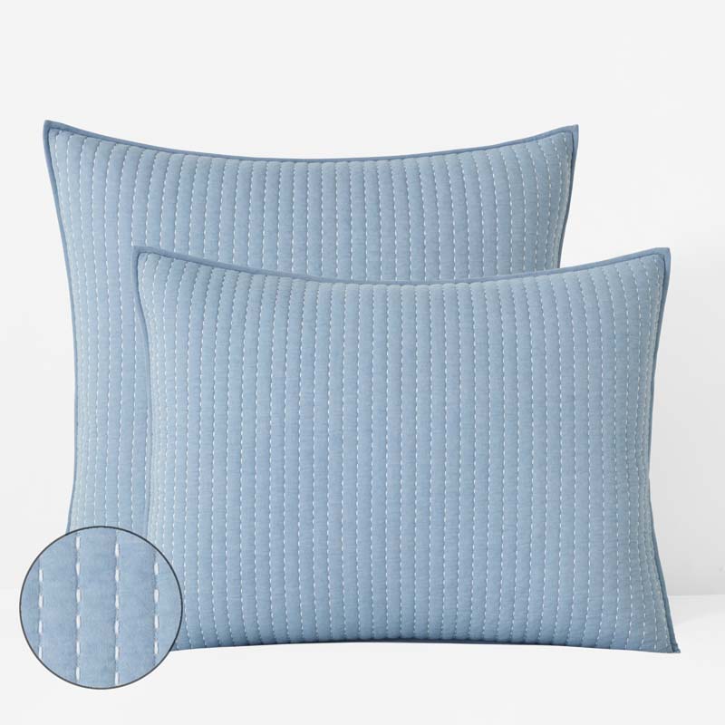 Fara Textured Kantha Quilted Sham - Blue, King