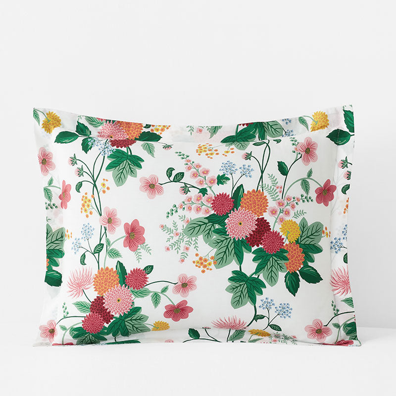 Dahlia Classic Cool Cotton Percale Sham - White Multi, King