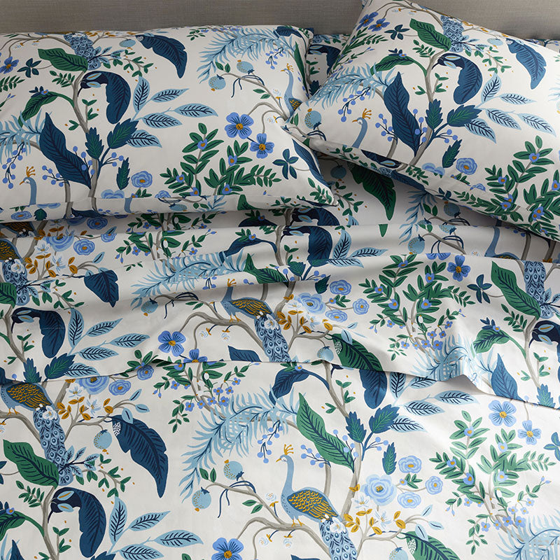 Peacock Classic Smooth Sateen Bed Sheet Set - Ivory Multi, Queen