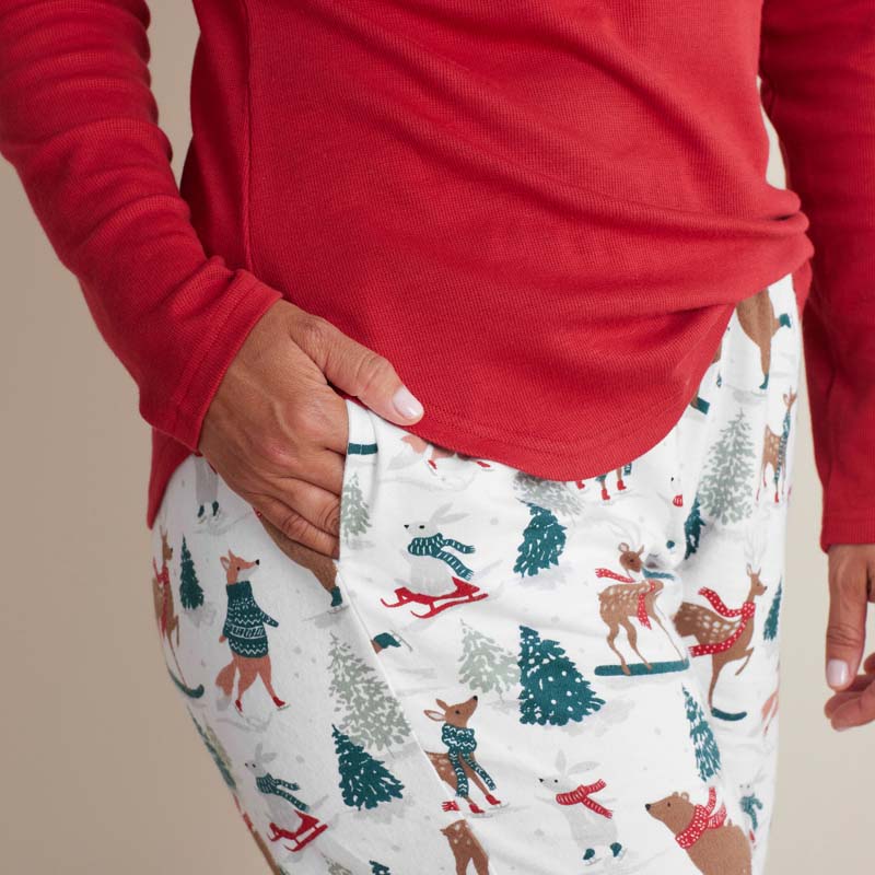Family Flannel Women's Jogger Pants Pajama Set - Winter Skating Animals, XXL