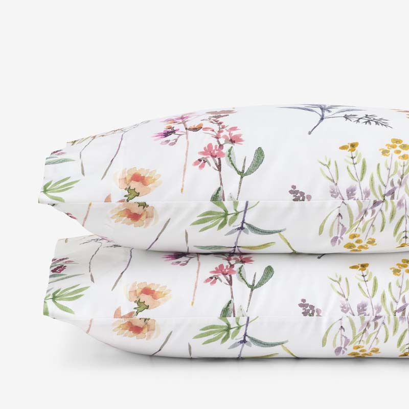 Blooming Garden Classic Smooth Sateen Pillowcase Set - White Multi, King