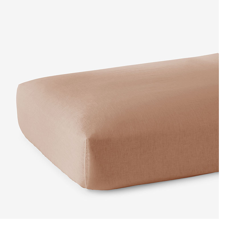 Premium Breathable Washed Linen Solid Fitted Bed Sheet - Light Clay, Full
