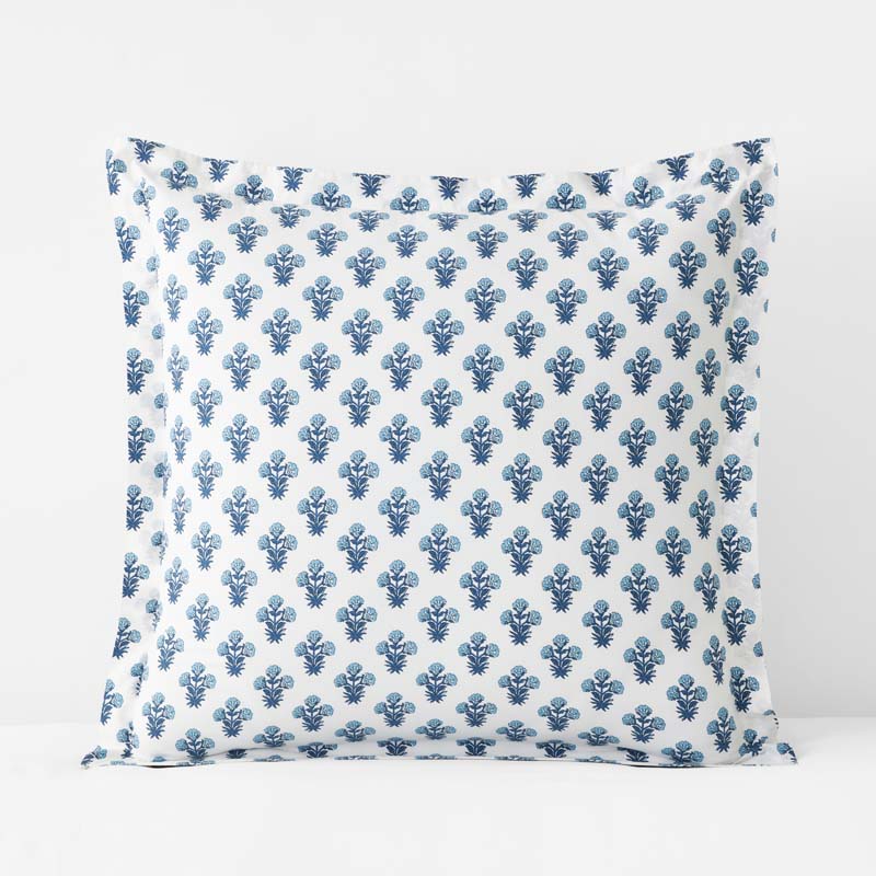 Suhana  Garment Washed Cotton Percale Sham - Blue, Euro