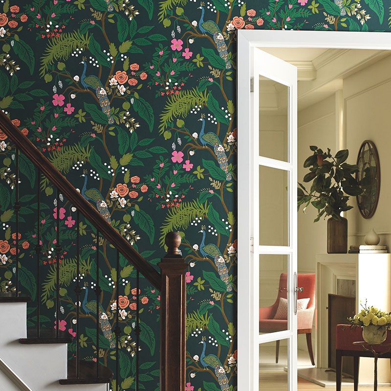 Peacock Traditional Wallpaper - Emerald, Swatch