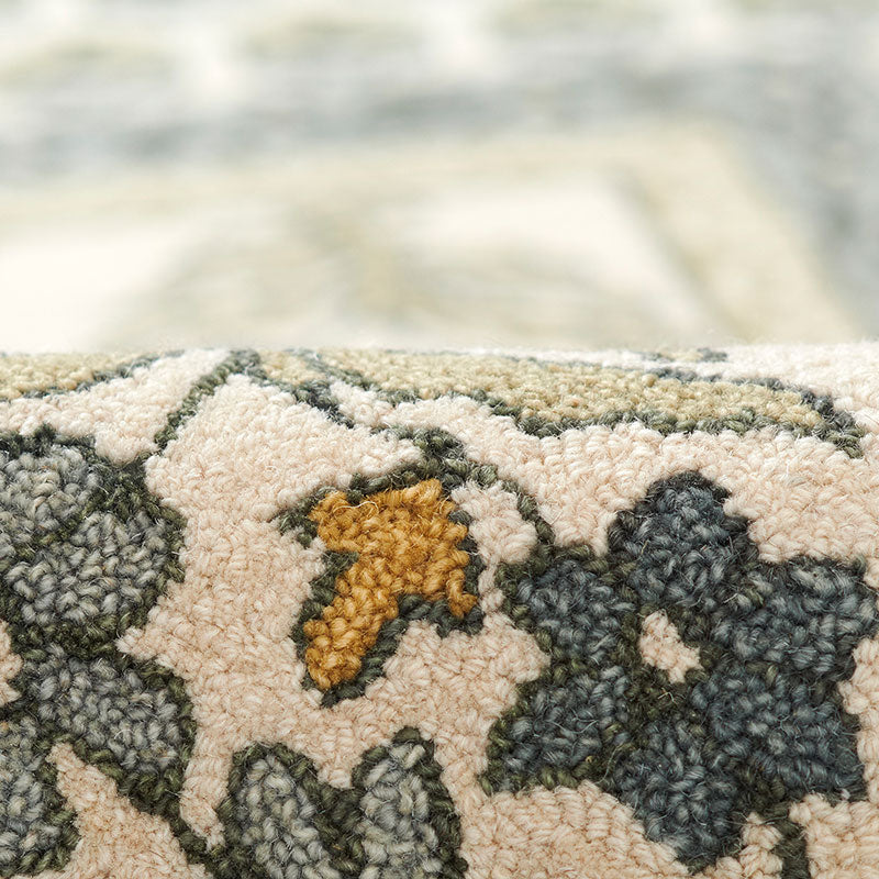 Floral Border Hand Tufted Wool Rug -  Green, 2' x 3'