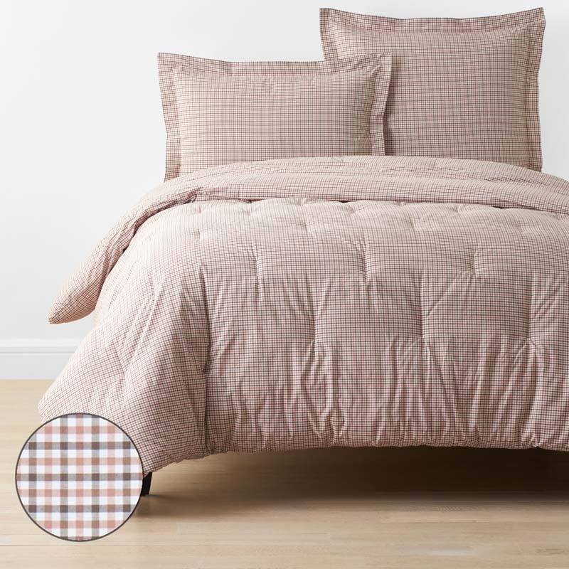 Classic Stripes and Plaids Cool Yarn-Dyed Cotton Percale Comforter - Mini Check Brown, Full