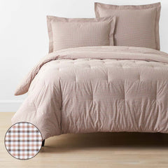Classic Stripes and Plaids Cool Yarn-Dyed Cotton Percale Comforter - Mini Check Brown, Full