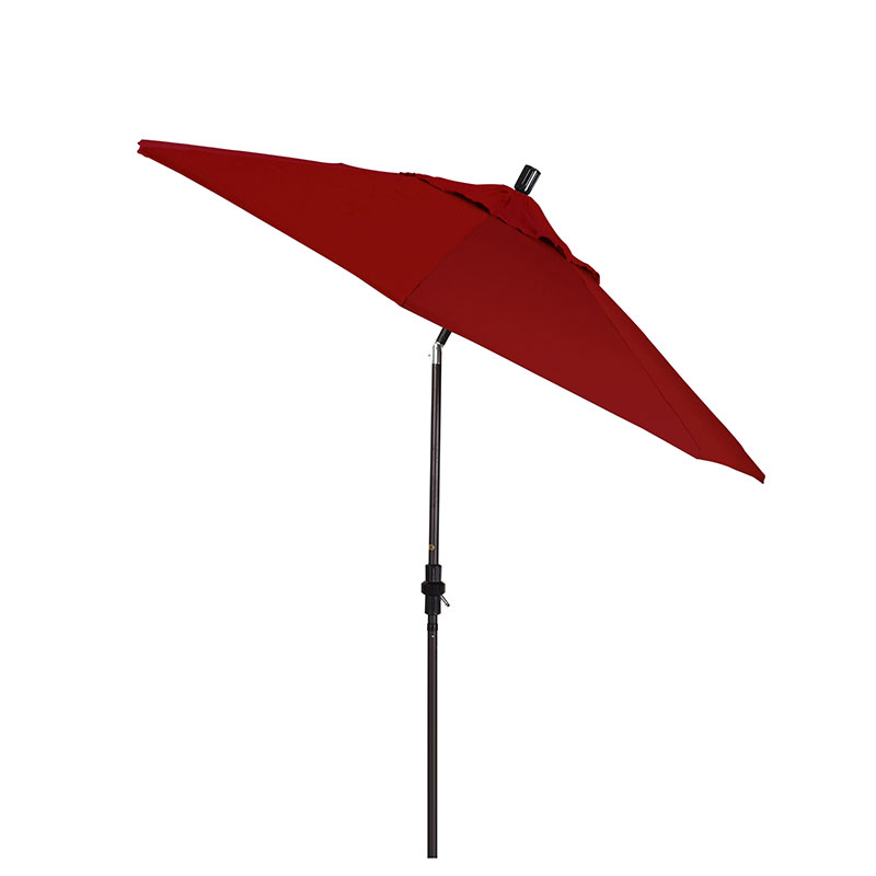 Round Outdoor Patio Umbrella, Fiberglass with Twist Tilt - Bronze Finish, Jockey Red, 9'