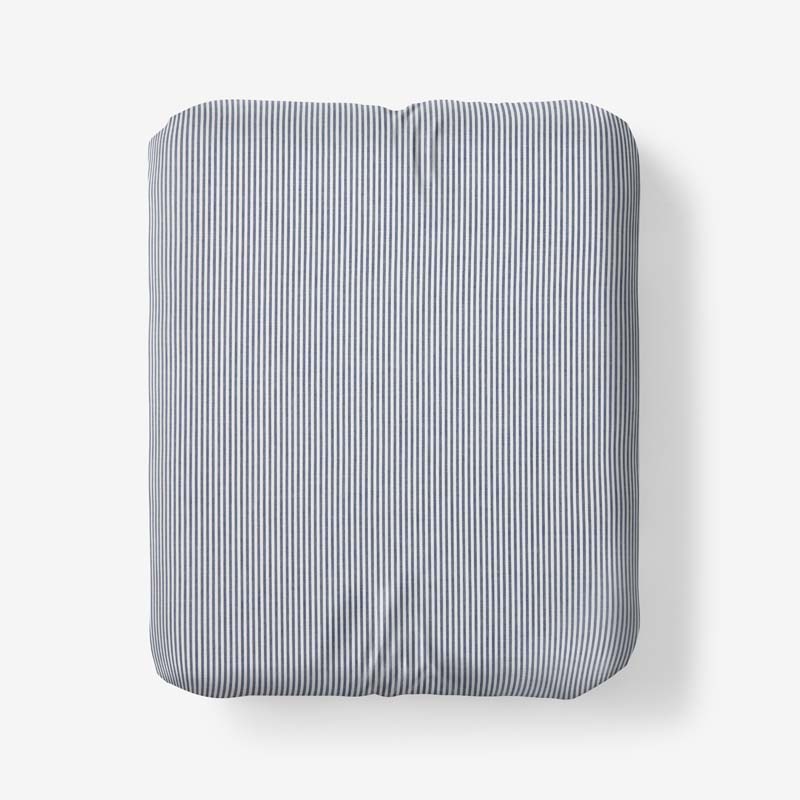 Classic Stripes and Plaids Cool Yarn-Dyed Cotton Percale Fitted Bed Sheet - Stripe White/Blue, Twin XL
