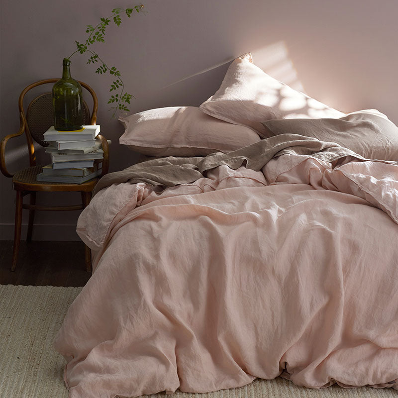 Premium Breathable Washed Linen Solid Fitted Bed Sheet - Rose Smoke, Twin
