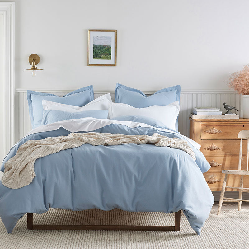 Classic Ultra-Cozy Cotton Velvet Flannel Solid Duvet Cover - Powder Blue, King/Cal. King