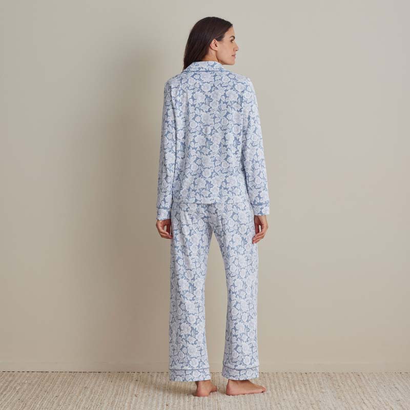 Printed Pima Cotton Women's Button-Down Pajama Set - Blue Garden, XL