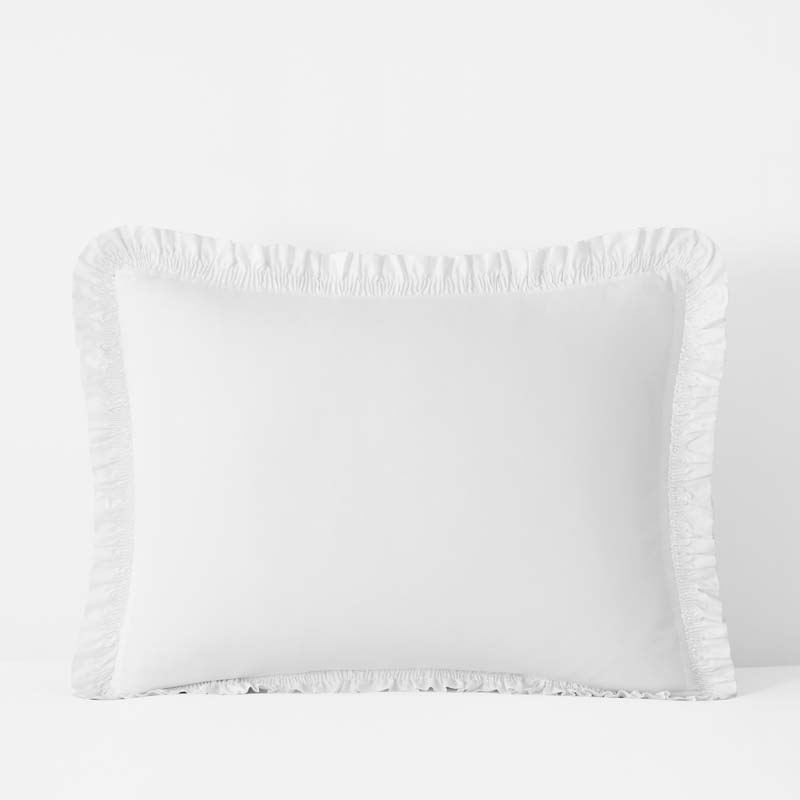 Solid Ruffle Garment Washed Cotton Percale Sham - White, King