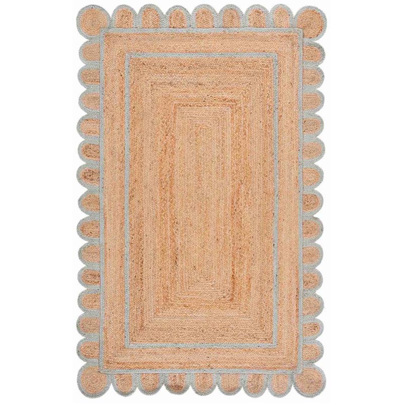 Scallop Border Handwoven Jute Rug - Light Blue, 8' x 10'