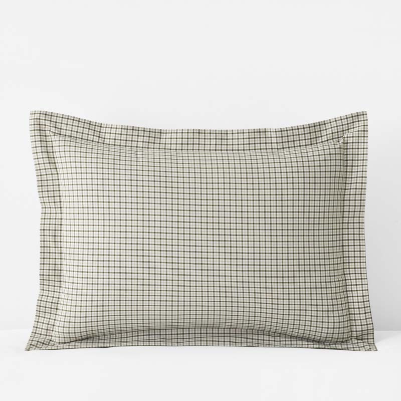 Classic Stripes and Plaids Cool Yarn-Dyed Cotton Percale Sham - Mini Check Green, Standard
