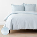 Ditsy Gingham Classic Cool Organic Cotton Percale Duvet Cover Set - Blue, Full/Queen