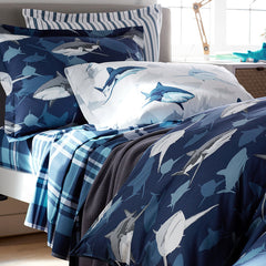 Handsome Tartan Classic Cool Organic Cotton Percale Comforter Set - Blue, Full/Queen