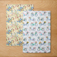 Seasonal Printed Tea Towels, Set of 2 - Bouquet & Bicycle