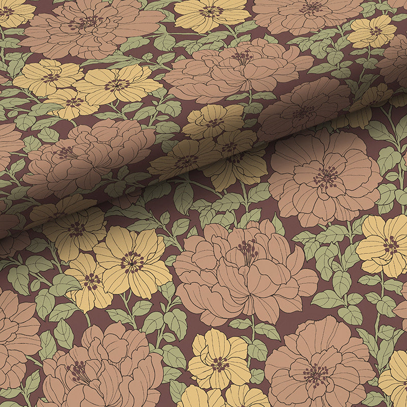 Large Blooms Traditional Wallpaper - Tan, Swatch